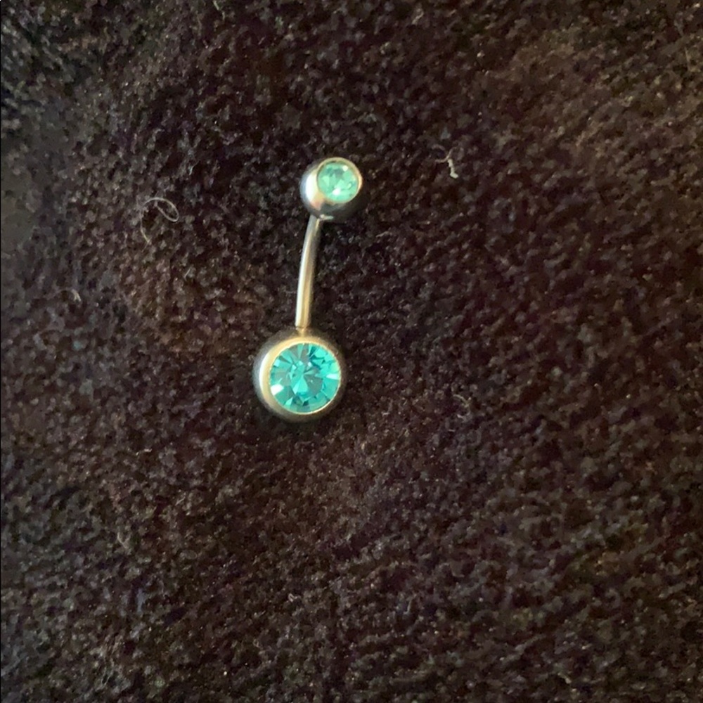 Blue stainless steal belly button ring!!